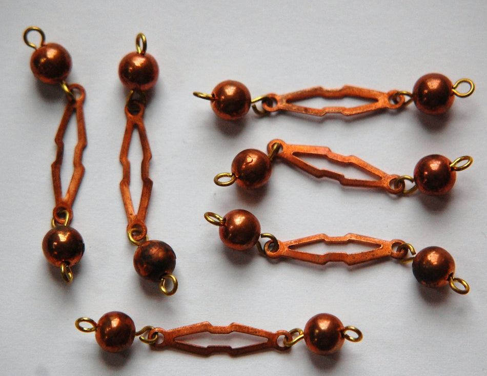 Vintage Japan Copper Colored Beaded Drops Connectors drp071