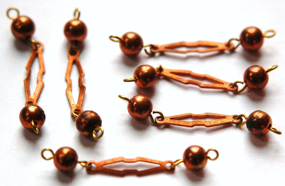 Vintage Japan Copper Colored Beaded Drops Connectors drp071