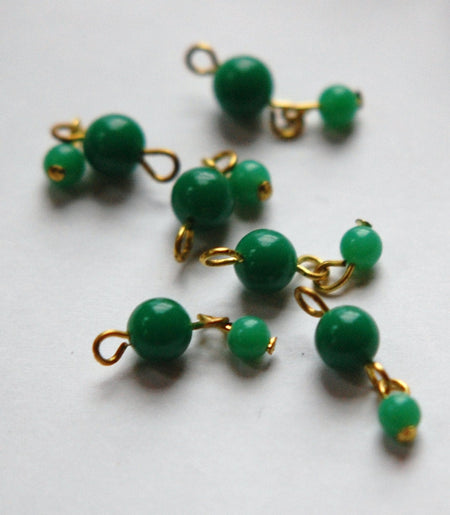 Vintage Plastic 2 Green Bead Drop Charm Japan drp070