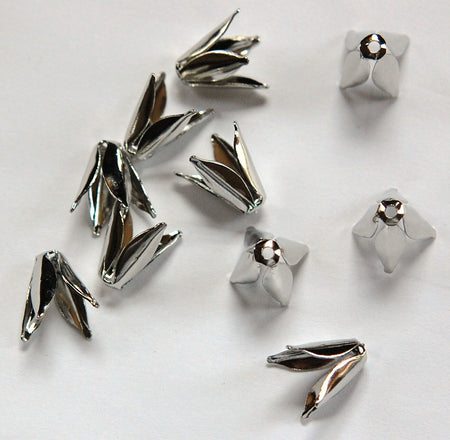 Silver Plated Long 4 Petal Bead Caps (10) mtl303A