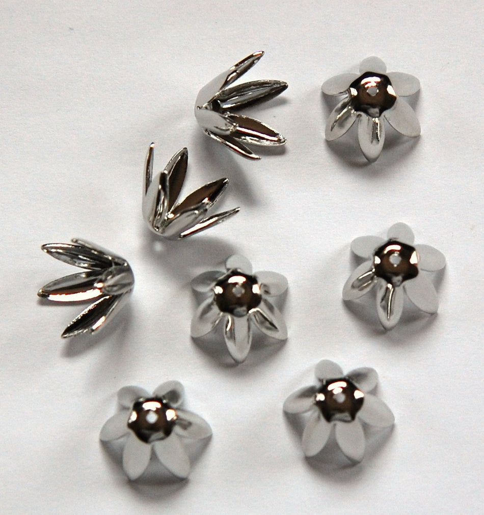 Silver Plated Long Petal Bead Caps (8) mtl284A
