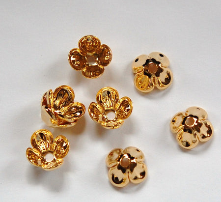 Gold Plated Rounded 4 Petal Bead Cap (8) mtl072B