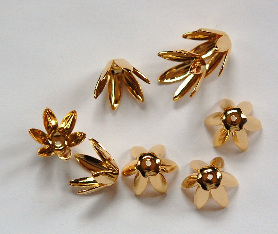 Gold Plated Long Petal Bead Caps (8) mtl284B