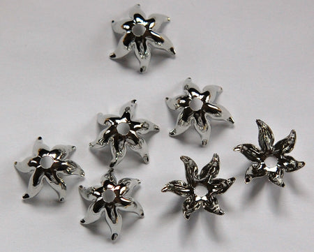 Silver Plated 6 Petal Flower Bead Cap (8) mtl071A