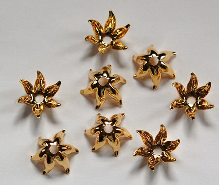 Gold Plated 6 Petal Flower Bead Cap (8) mtl071B