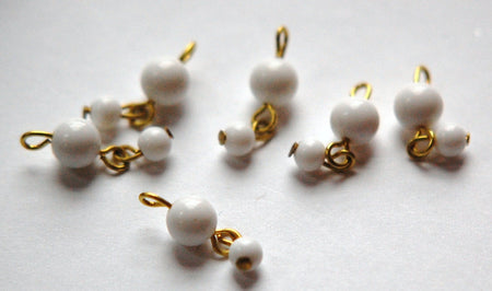 Vintage Plastic 2 White Bead Drop Charm Japan drp070A
