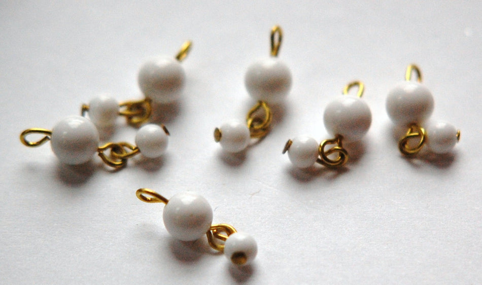 Vintage Plastic 2 White Bead Drop Charm Japan drp070A