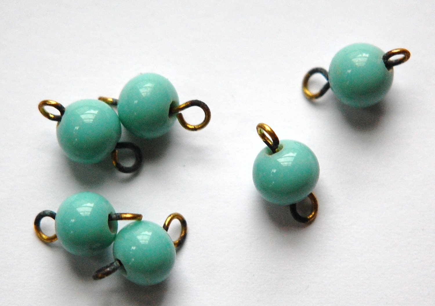 Vintage Turquoise Glass Bead Connector Drops Japan 8mm drp072