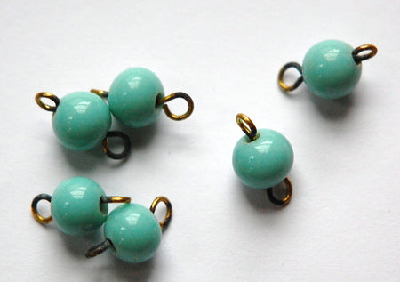 Vintage Turquoise Glass Bead Connector Drops Japan 8mm drp072