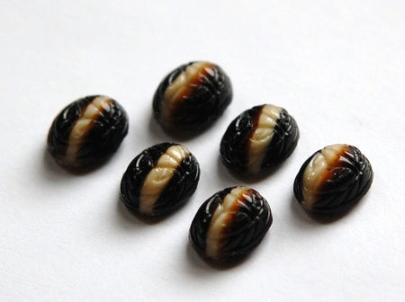 Vintage Brown Tan Scarab Glass Cabochons 10x8mm (6) cab319Y