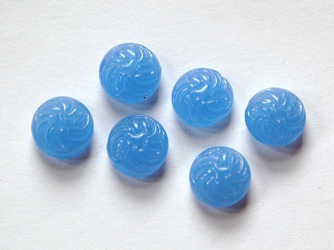 Vintage Blue Etched Swirled Top Glass Cabochons 9mm cab038B