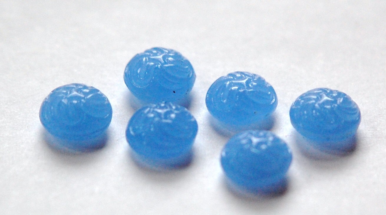 Vintage Blue Etched Swirled Top Glass Cabochons 9mm cab038B