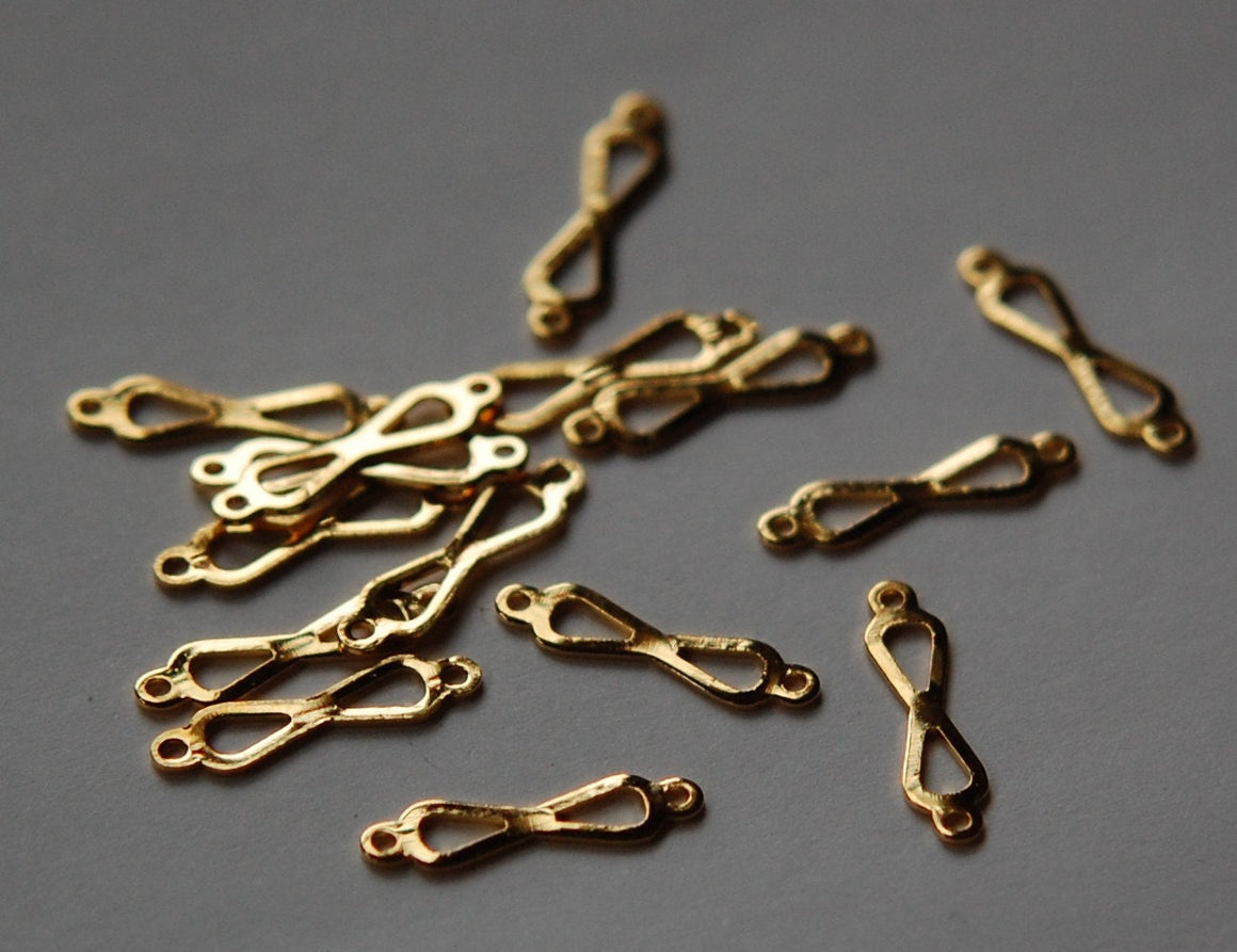 2 Loop Gold Plated Open Figure Eight Connector Drops (15) mtl359B