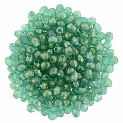 2mm Luster Iris Atlantis Green Czech Faceted Firepolish Glass Beads (50)
