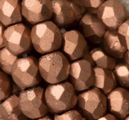 2mm Matte Metallic Bronze Copper Czech Faceted Firepolish Glass Beads (50)