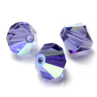 6mm Tanzanite AB Bicone Czech Faceted Glass Beads (25)