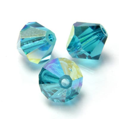 6mm Blue Zircon AB Bicone Czech Faceted Glass Beads (25)