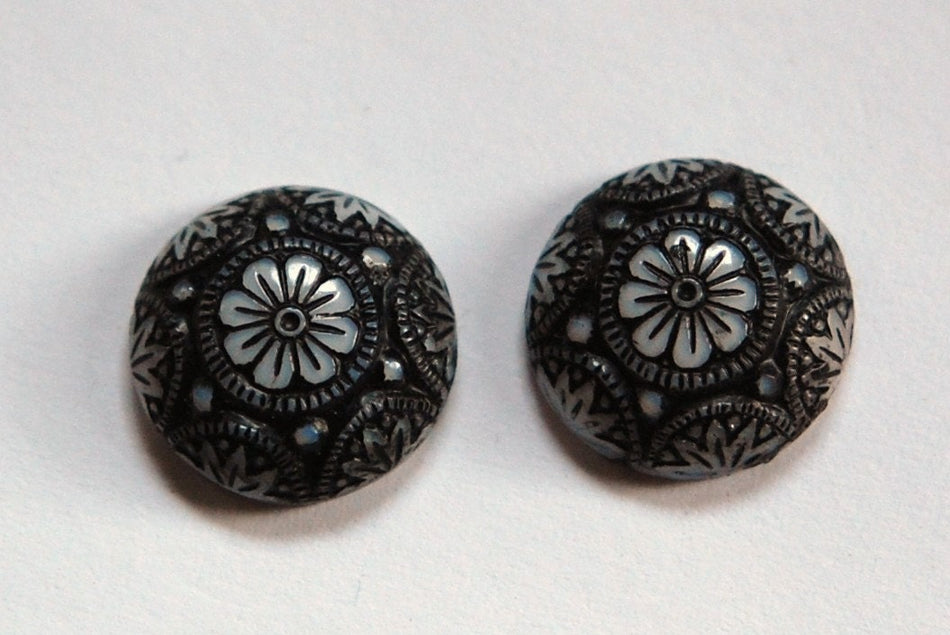 Vintage White Mosaic Glass Cabochons with Black 14mm (1) cab757L