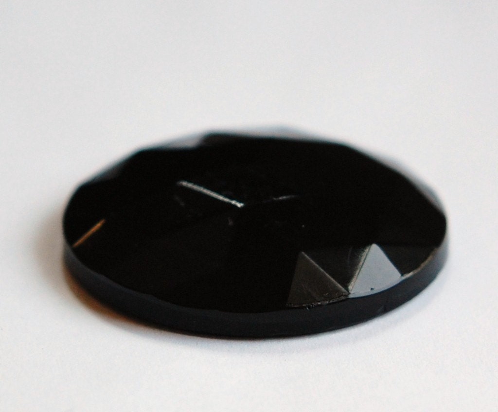 Vintage German Triangle Faceted Black Glass Cabochon 35mm (1) cab663D