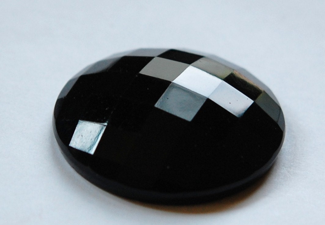 Vintage German Square Faceted Black Glass Cabochon 35mm (1) cab663E