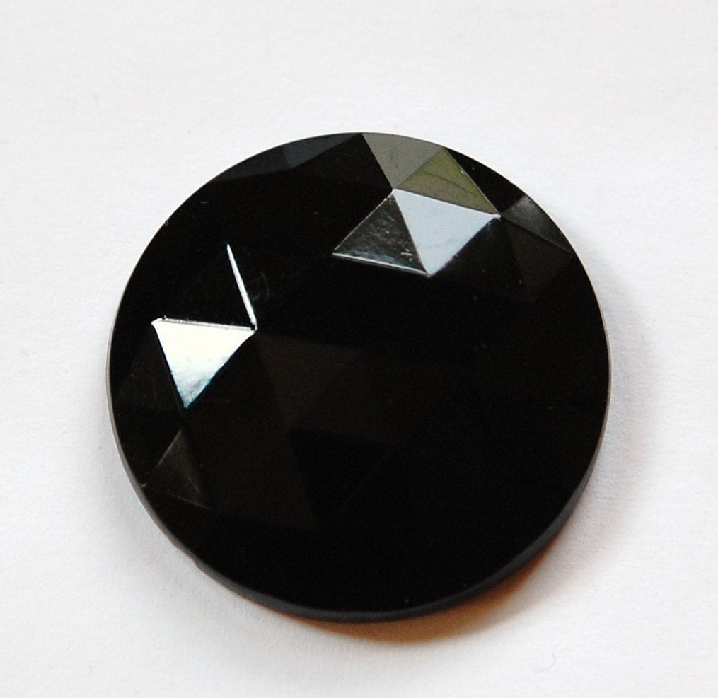 Vintage Black Faceted Glass Cabochon Germany tri cab723B