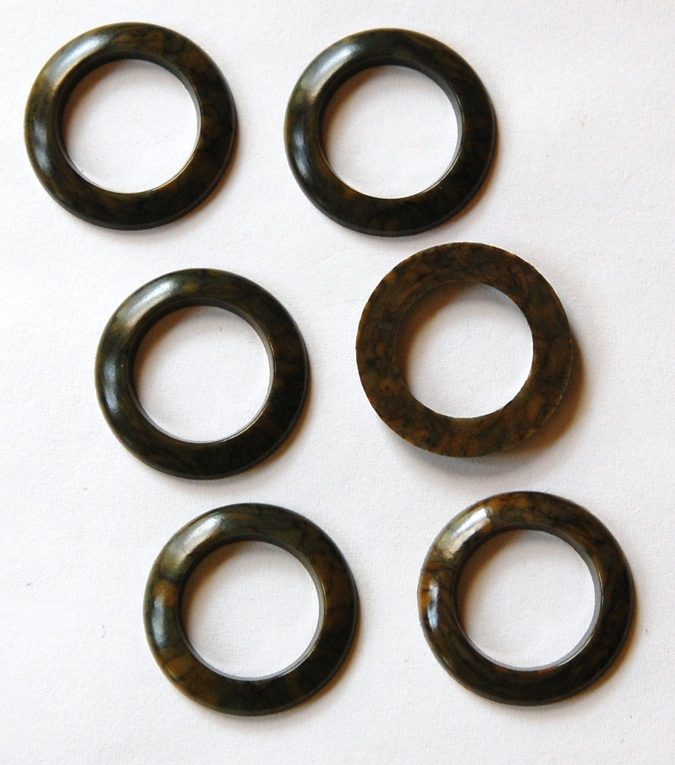 Vintage Acrylic Olive Green and Brown Flat Back Ring Connectors (8) hps096