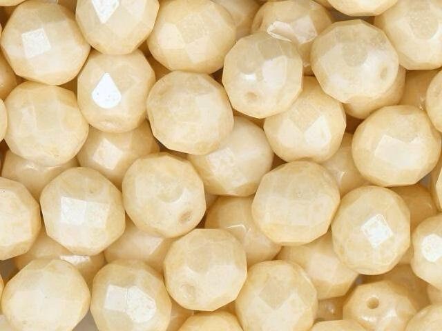 8mm Czech Opaque Luster Champagne Firepolish Faceted Glass Beads (25)