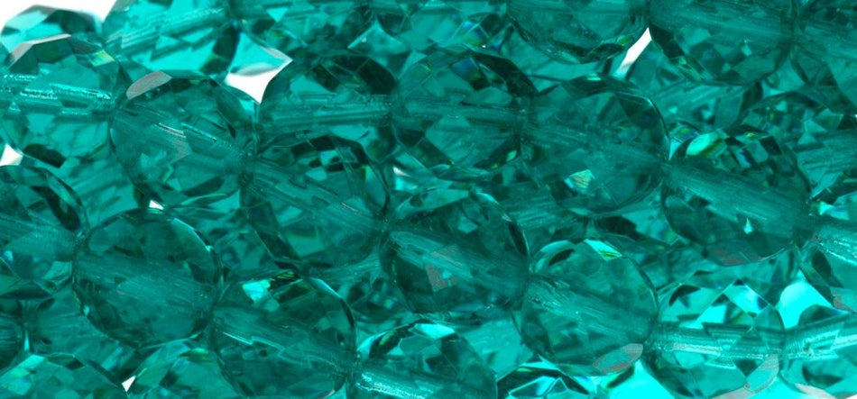 8mm Czech Teal Firepolish Faceted Glass Beads (25)
