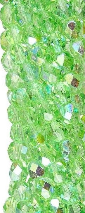 8mm Czech Peridot AB Firepolish Faceted Glass Beads (25)