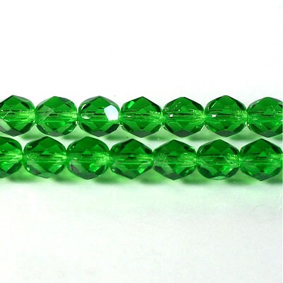 8mm Czech Emerald Firepolish Faceted Glass Beads (25)