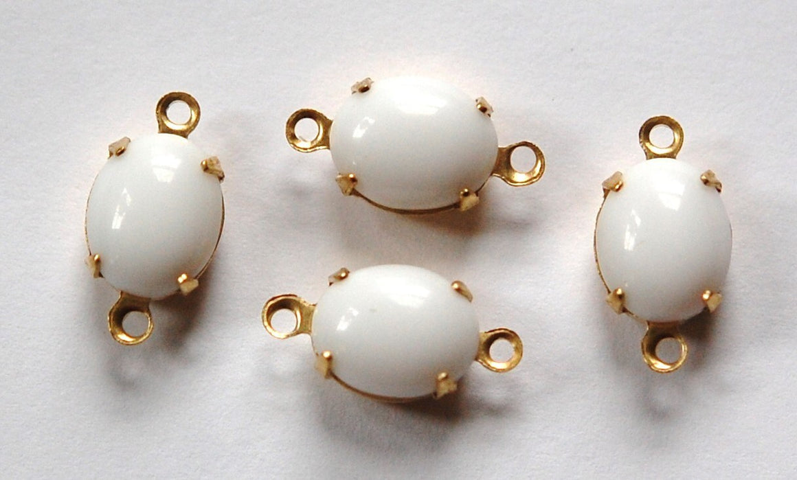 10x8mm Opaque White Oval Stones in 2 Loop Brass Setting (4) ovl005G2
