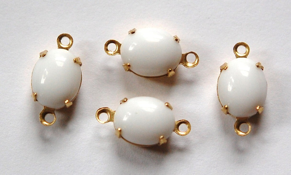 10x8mm Opaque White Oval Stones in 2 Loop Brass Setting (4) ovl005G2