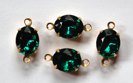 Vintage Faceted Emerald Oval Stones in 2 Loop Brass Setting ovl005V2