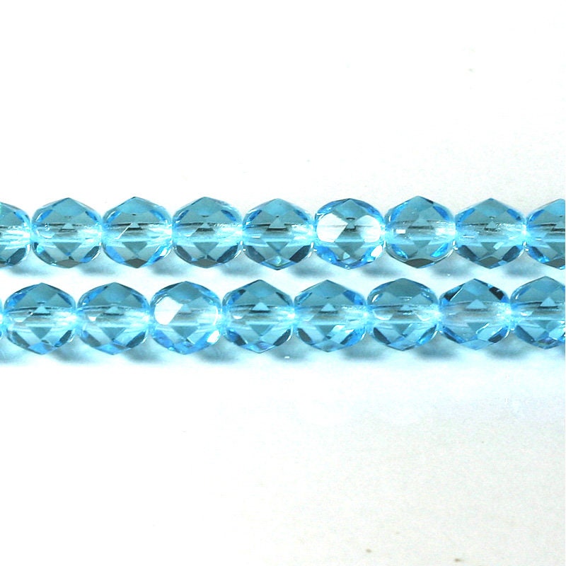 6mm Aqua Czech Firepolish Faceted Glass Beads (25)