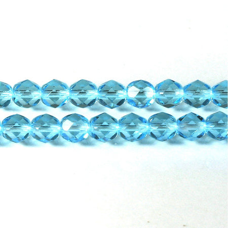 6mm Aqua Czech Firepolish Faceted Glass Beads (25)