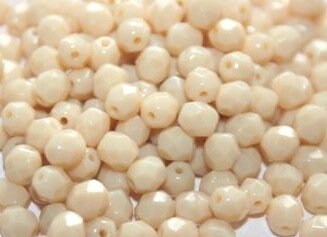 4mm Opaque Beige Czech Firepolish Faceted Glass Beads (50)