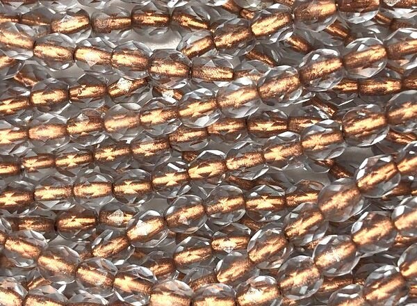 4mm Copper Lined Light Sapphire Czech Firepolish Faceted Glass Beads (50)