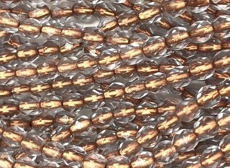 4mm Copper Lined Light Sapphire Czech Firepolish Faceted Glass Beads (50)