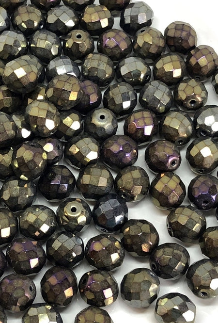 8mm Iris Brown Czech Firepolish Faceted Glass Beads (25)