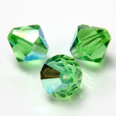 4mm Peridot AB Czech Faceted Bicone Glass Beads (50)