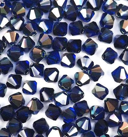 4mm Cobalt Celsian Czech Faceted Bicone Glass Beads (50)