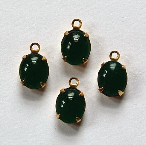 Vintage Opaque Jade Green Oval Stones in 1 Loop Brass Setting ovl005R