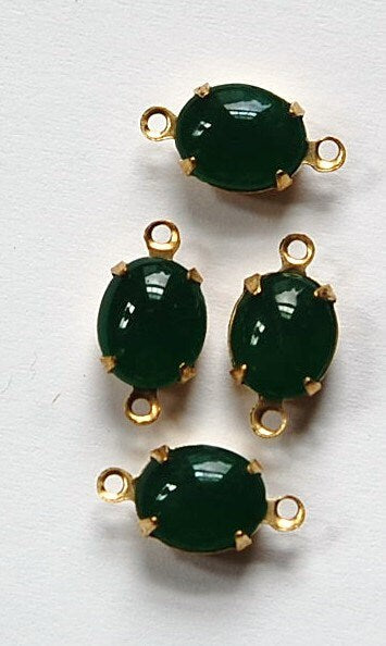 Vintage Opaque Jade Green Oval Stones in 2 Loop Brass Setting ovl005R2