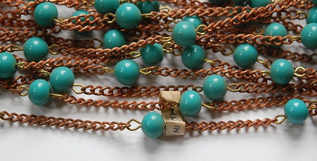 Vintage Dark Turquoise Blue Glass Beaded Chain Japan chn058