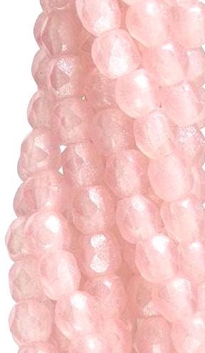 2mm Sueded Gold Milky Pink Czech Faceted Firepolish Glass Beads (50)
