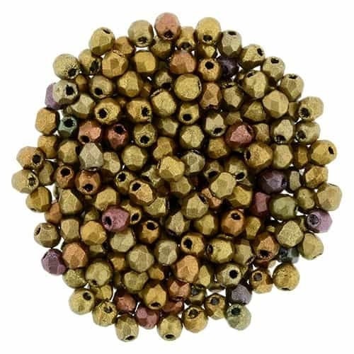 2mm Matte Metallic Gold Copper Iris Czech Faceted Firepolish Glass Beads (50)