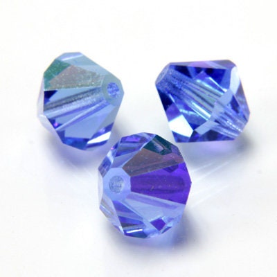 6mm Sapphire Blue AB Bicone Czech Faceted Glass Beads (25)