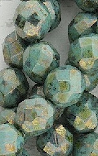 8mm Czech Turquoise Bronze Picasso Firepolish Faceted Glass Beads (25)