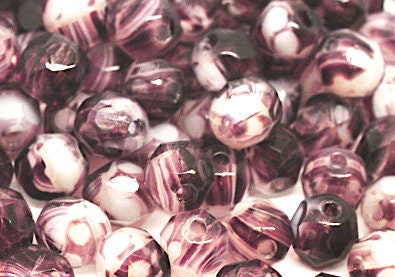 6mm Czech Faceted Amethyst White and Clear Firepolish Glass Beads (25)