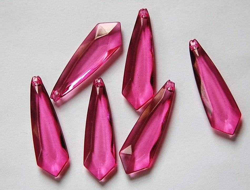 Vintage Acrylic Translucent Rose Pointed Faceted Pendant Drops bds093E